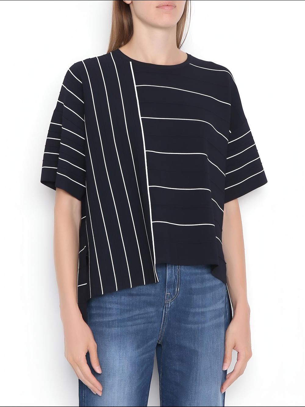 EUC MaxMara Riom Stripe Asymmetric Sweater Navy And White Size Medium SOLD OUT!